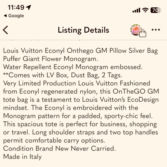 LOUIS VUITTON SILVER ONTHEGOBAG - Picture 6 of 6